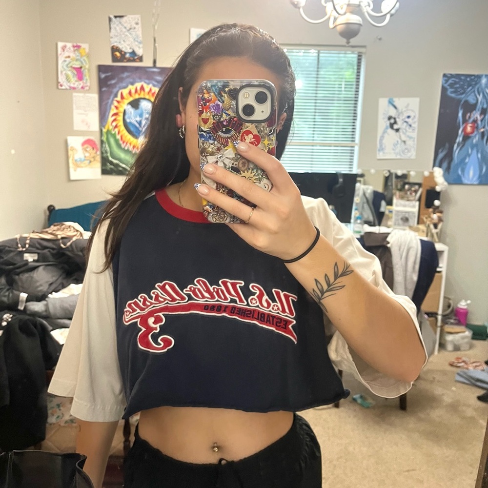 U.S. Polo Assn. Blue and White Boxy Crop T-Shirt